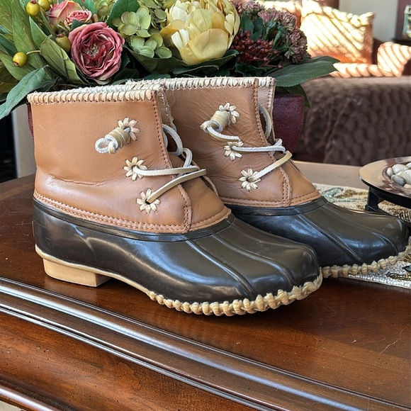 Jack Rogers Chloe Duck Classic Rain Boots Lace Up Leather Rubber Waterproof - Picture 15 of 15